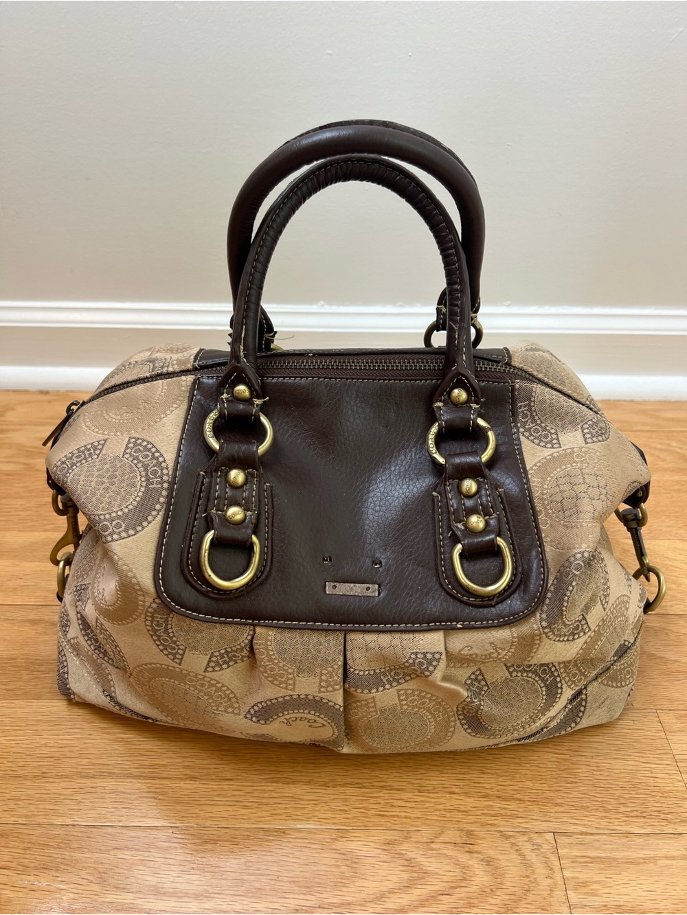 Coach Madison Op Art Sabrina Satchel Khaki/Brown - Fair Condition